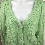 Sunday Up Green V Neck Popcorn Crochet Knit Button Down Cardigan Sweater Top S Photo 2