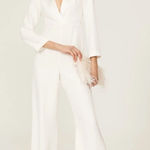 Rixo White Emilia Wide Leg Silk Jumpsuit Large Bachelorette Bridal Honeymoon Photo 0
