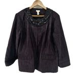 Chico's Beaded Embellished Collar Jacket Black Textured Dark Purple Women Size 3 Photo 0