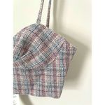 ZARA Crop Plaid Tweed Top Pink Blue Size Small NEW Photo 2