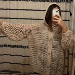 Mikka Boho Hand Knit Slouchy Open Knit Hooded Cardigan Sweater OS Tan Size undefined Photo 4