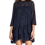 ZARA Lace 3/4 Sleeve Babydoll Mini Dress Navy Blue Size Large Photo 4