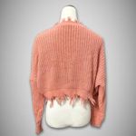 Zaful Cropped Sweater Distressed Frayed V-Collar Loose Fit Orangepink/Coral XL Photo 5