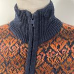 Vintage Zip Front Knit Cardigan by Dressbarn Embroidered Stripe Damask Blue Size 8 Photo 3