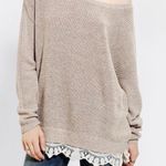 Urban Outfitters UO Pins and Needles Lace Trim Oversized Sweater Knit Tan Taupe Boho Size Small Photo 1
