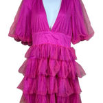 Lulus Lulu’s Medium Ruffle Dress with Puff Sleeves NWT Hot Pink Photo 0