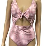 Beach Joy One Piece Keyhole Cutout Pink White Bow Gingham High Waist Swim Suit L Size L Photo 0