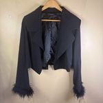 FORE Womens Feather Cuffed Cropped Blazer Black Size Large Grunge Maximalist Photo 1