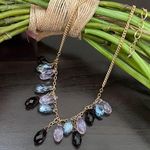 Purple Lavender Iridescent Teardrop Crystal Glass Beaded Chain Necklace Photo 0