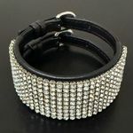 Swavorski SWAROVSKI Swan Signed Crystal Rhinestones Leather Buckle Wide Cuff Bracelet 24g. Photo 1