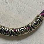 Silver tone filigree tube bead or snag necklace on purple black rope Photo 6