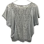 Liberation Lace Center Accent Short Batwing Sleeve Scoop Neck Tee Top Womens S Blue Photo 5