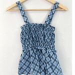 J.Crew NEW Smocked Tank Top Blouse Small Blue Plaid Lightweight Spring Shirred Photo 4