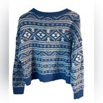 American Eagle Sweater Women Blue White Cropped Pullover Knit Winter Y2K Ski XL Photo 1