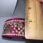 Vintage Velvet Rhinestone and Faux Pearl Cuff Bracelet Pink Photo 6