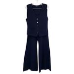 Minnie Rose Knit Cotton Blend Vest with Snaps and Wide Leg Pants Set Navy Blue Size M Photo 1