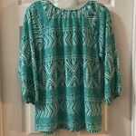 Everly  Green/Teal Print Scoop Neck 3/4 Sleeve Blouse M Photo 7