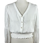 Hem & Thread  White Striped Smocked Waist Blouse - Size M Cottagecore Softgirl Photo 0