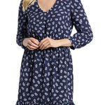 Draper James  Floral Peasant Dress Women's Large Navy Preppy Feminine Dainty Photo 0