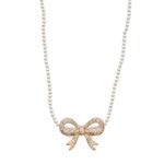 Camila Coelho Bow Necklace Cubic Zirconia Stone Bow w/ Glass Pearl Chain NIB Photo 6