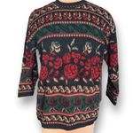 Vintage 90s Sweater Red Rose Dark Floral Knit Pullover Black Green Made in USA Size M Photo 0
