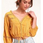 Free People Crop Top M Follow Your Heart Embroidered Golden Harvest Boho Cotton Photo 4