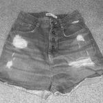 ZARA Women’s Light Grey Wash Ripped Button Up  Denim Shorts Photo 0