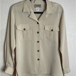 Notations Vintage  Womens 10 Petite Beige Button Up‎ Blouse Top Career Office Photo 0