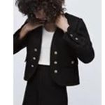 ZARA Black Tweed Double Breasted Open Collarless Blazer Jacket Size XS NWT Photo 2