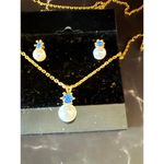 Sparkling Blue & Pearl Gold Necklace and Earring Set Photo 1