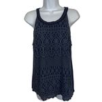 Miss Me  Navy Lace Overlay Chiffon‎ Split Back Button Sleeveless Top EUC Size S Photo 1