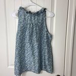 Old Navy NWOT women’s blue silk smooth ruffle neck floral print tank blouse L Photo 4