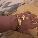 14K Gold Over Resin Linked 5pc Bangle Bracelets / Cross Charm Photo 13
