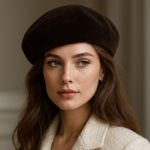 Jacques Ferber Beret Hat Dark Brown Faux Fur Lined Winter Warm Photo 0