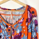 Free People  Keepin On Orange & Purple Floral Slouchy Short Sleeve L Photo 3