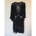Etam 3/4 Sleeve Sheer Floral Tie Front Kimono Cover Up Black Women's Size XL Photo 2