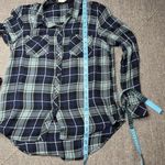 Westport ‎ Flannel Shirt Medium Blue Plaid With Embellishment Roll Up Sleeve Photo 3