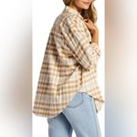 Billabong So Stoked Button-Down Flannel Shirt in Tan and White Photo 3