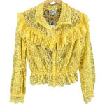 CALVIN LUO Yellow Lace Ruffle Blouse Top Sheer Romantic Cottage Coquette L New Size L Photo 0