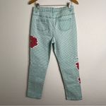 Diane Gilman Vintage Checkered Teal Gingham Floral Applique Boho Jeans Size 10 Photo 3