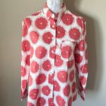 Katie Kime Grapefruit Novelty Button Front Long Sleeve Shirt Size Medium NWT White Photo 1