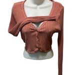 Aerie  Ribbed Crop Cardigan Pink L Long Sleeve Button Frint Casual Top Stretch Photo 5