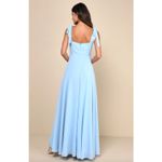 Lulus NEW  Love Me Forever Light Blue Tie Strap Square Neck Maxi Dress Formal L Photo 2