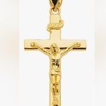 Stamped 14K Fine Yellow Gold Crucifix Cross Etched INRI Charm Pendant Photo 0