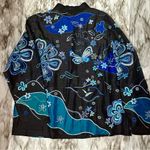 Laura Ashley  Womens Sz XL Silk Black And Blue Reef Embroidered Butterfly Jacket Photo 6