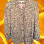 Chaus Tan/White/Blue Paisley Button Down Long Wool Blend Blazer Size 10‎ Tan Photo 0