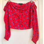 Intermix ‎ Nicola Off Shoulder Top US 4 Night Out Date Floral Romantic Red Photo 3