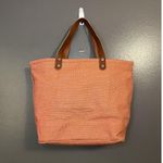 Monogram Tote Bag Womens Large Orange Jute Woven Purse Leather Handles Zipper N Photo 3