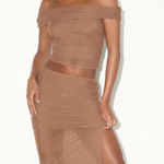 Lulus  Cadie Brown Sheer Mesh Ruched Maxi Skirt Medium Photo 0