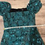 Lulus  Going Gorgeous Shiny Teal Jacquard Puff Sleeve Mini Dress Photo 8